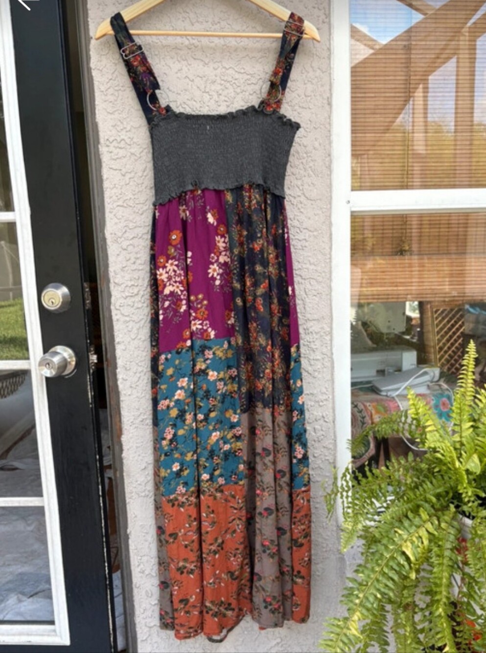 Natural Life Valentine Smocked Patchwork Maxi Dress, XS/ S, Boho, Overall Straps - Picture 2 of 8